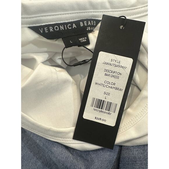 NWT Veronica Beard Chambray Bari T-Shirt Dress Tie Waist Ruffle Women's Large - Picture 11 of 15